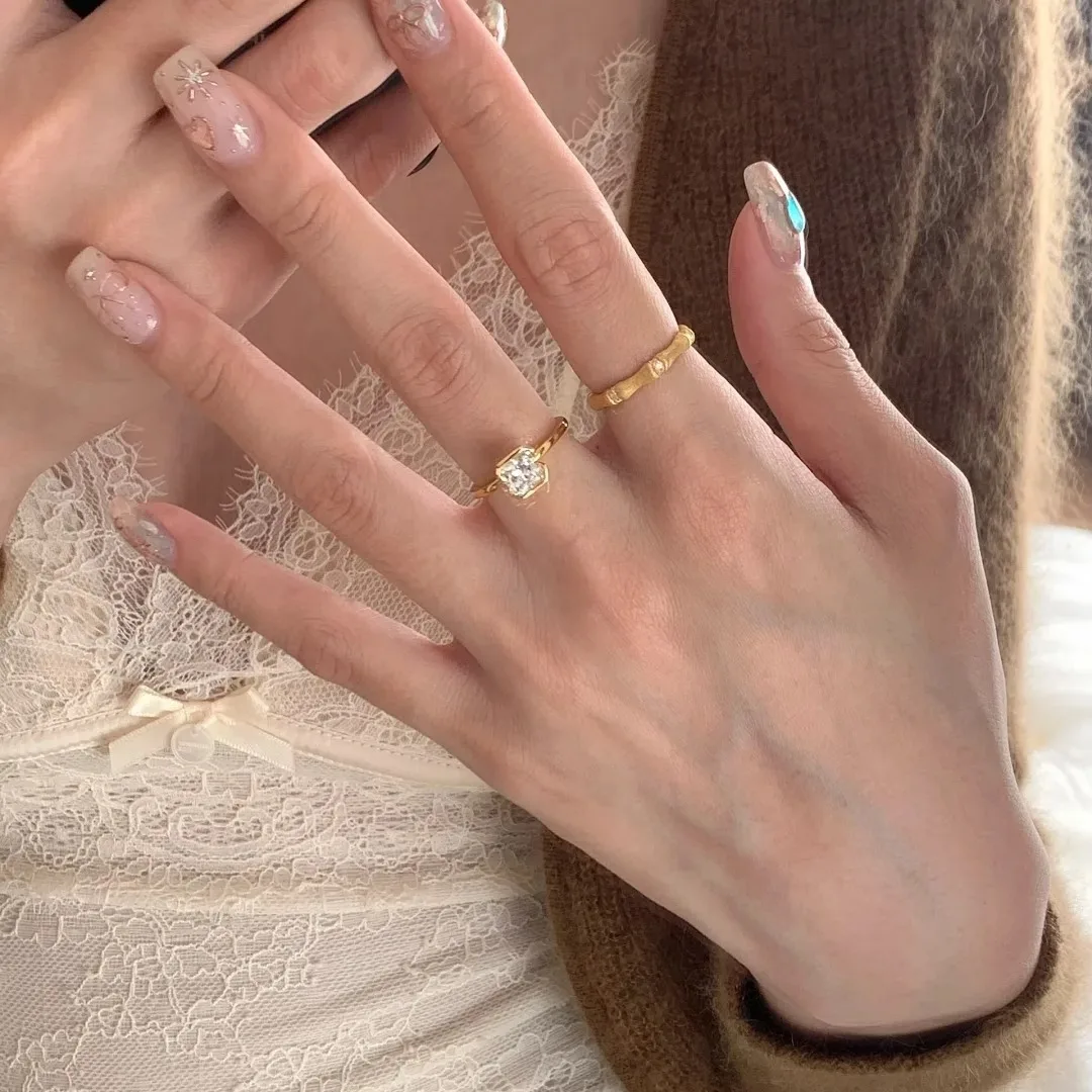 925 فضة مفتوحة البنصر الذهبي واضح تشيكوسلوفاكيا مربع قطرة هندسية الشرير للنساء مجوهرات هدية دروبشيب بالجملة