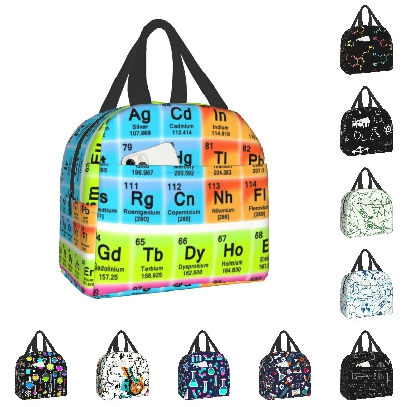 Periodic Table Elements Insulated Lunch Bags for Camping Travel Science Chemistry Chemical Waterproof Cooler Thermal Bento Box