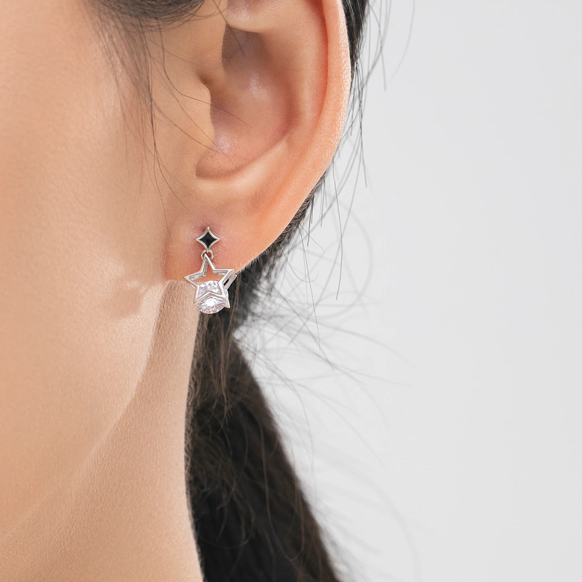 MODIAN Real 925 Sterling Silver Stars Sparkling CZ Stud Earrings Original Enamel Ear Studs For Women Hypoallergenic Fine Jewelry