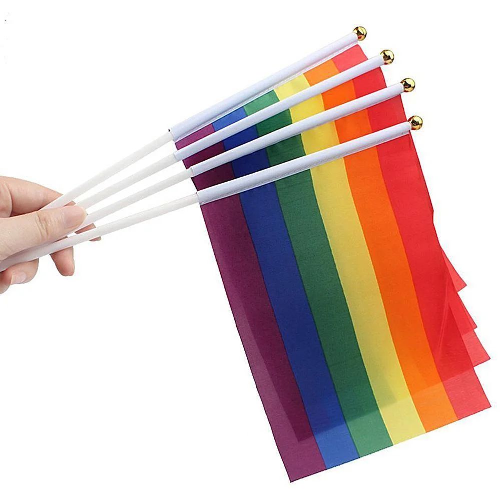 Creative New 1Pc Mini Rainbow Flag 14x21cm With Flagpoles Easy To Hold Handheld Pride Flag Cheers Decor For Party Accessories