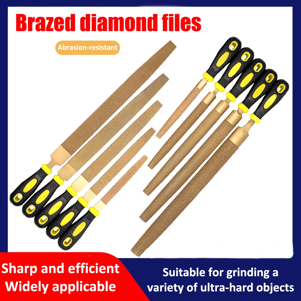 

1pc 6/8/10/12 Inch Brazed Diamond File Flat Semicircular File Grinding Tool For Polishing Wood Stone Glass Metal Carving Craft