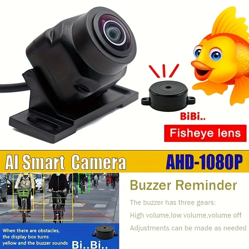 

AI Smart Car Camera with Front/Back/Left/Right View AHD1080P BSD&ADAS Buzzer Alarm 170° Fisheye for MP5/Android Monitor Displays