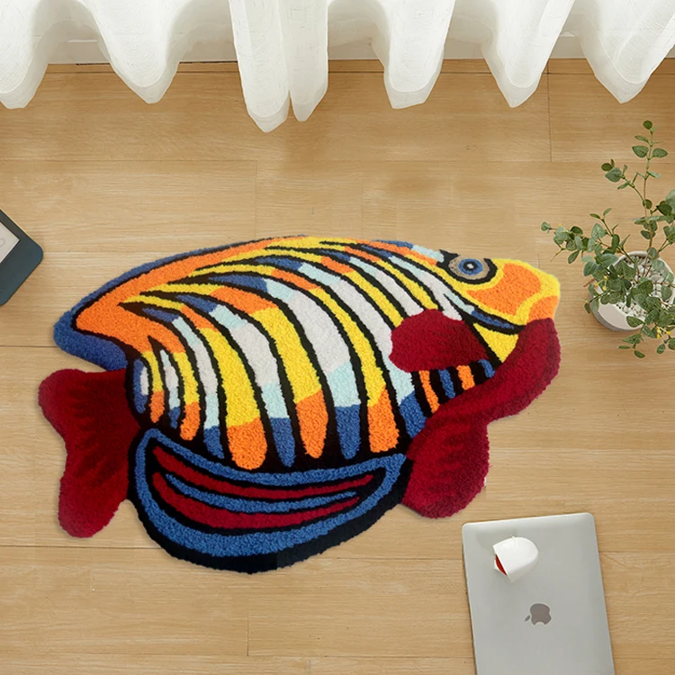 

80X60cm Tropical Fish Embroidered Carpet Bath Mat Living Room Area Rugs Anti-slip Absorbent Floor Mats Bedroom Decor Doormat