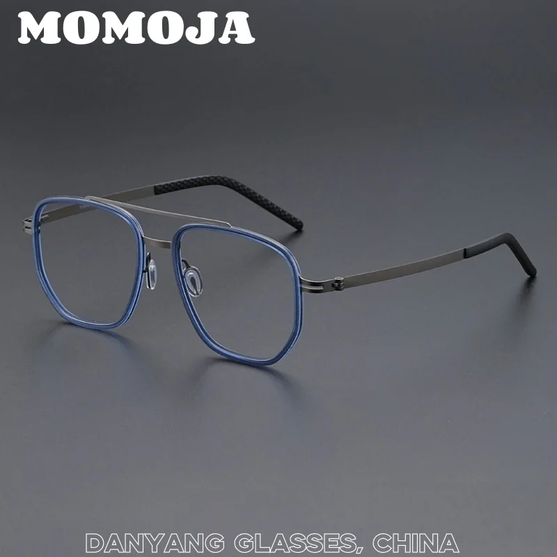 

MOMOJA Сверхлегкая модная титановая оправа для очков с двойным лучом, мужские ретро роскошные оптические женские очки по рецепту 698012
