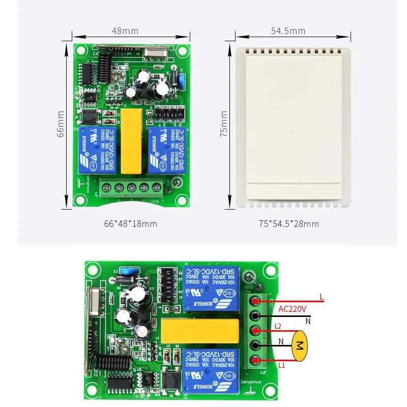 AC 220 V  2 CH  RF Wireless Remote Control switch  tubular motor Shutter/winch/garage rolling door/electric curtain/Projection