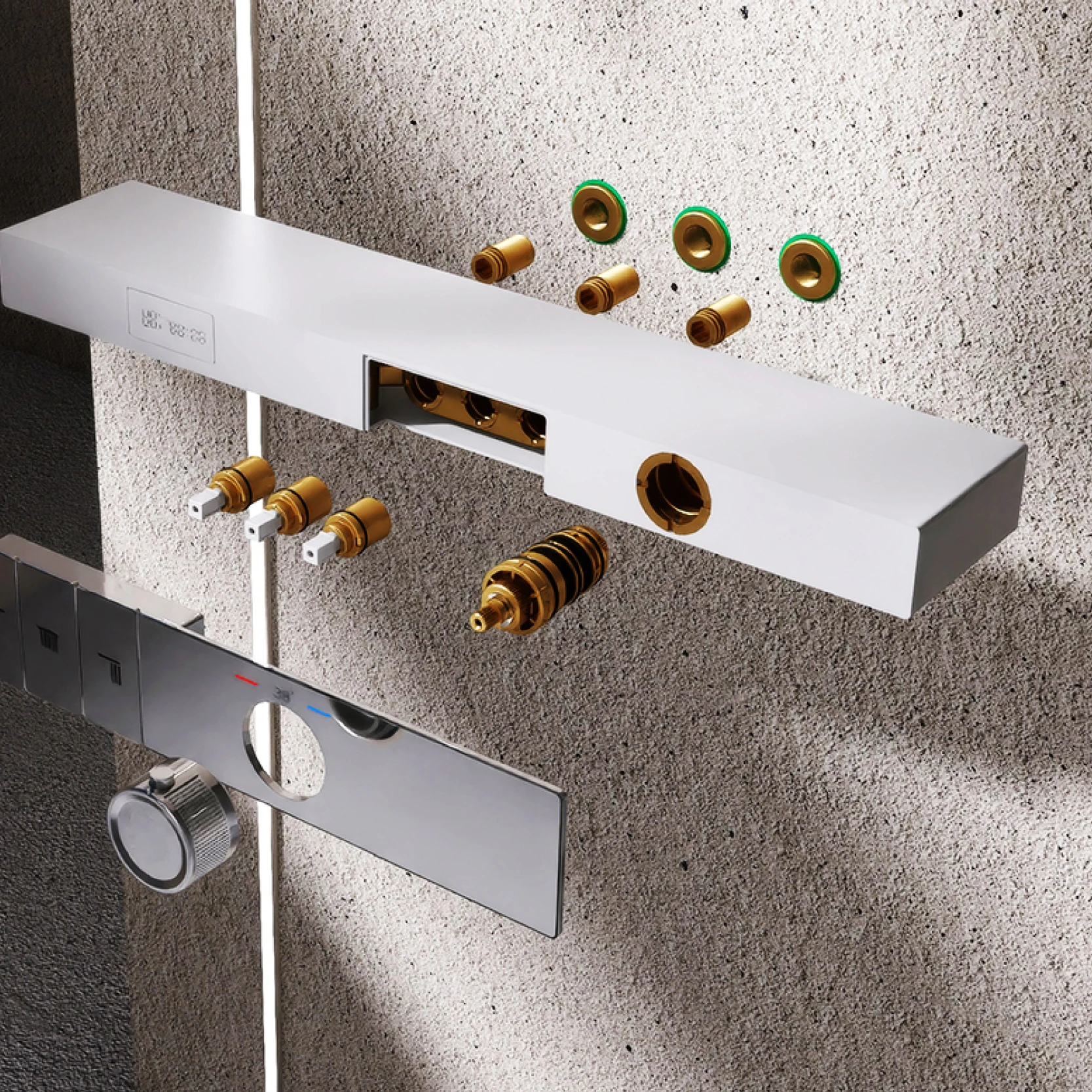 Luxury brass in wall shower system with wall mounted design, LED digital display for hot & cold water 3-function bathroom faucet