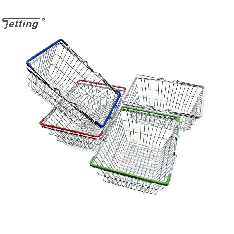 1Pcs Metal Wire Storage Baskets With Colorful Non Slip Handles For Home Office Stationery Organization