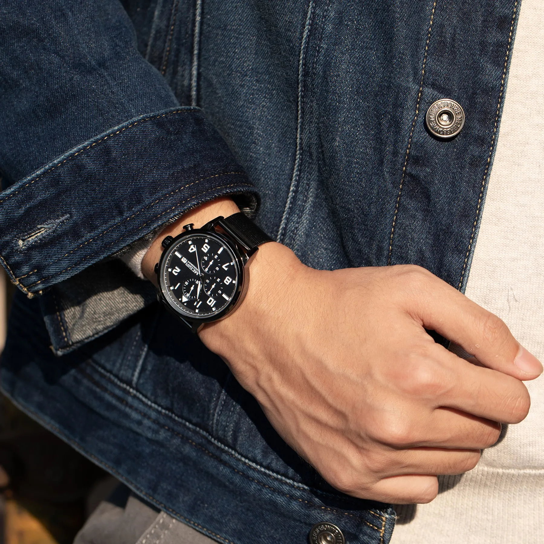 MEGIR Brand Chronograph Stainless Steel Bracelet Sport Men's Wristwatch Luxury Waterproof Luminous Quartz Watches Clock 24-hour