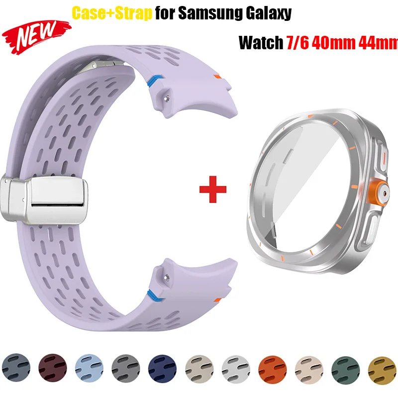 

Case+Strap for Samsung Galaxy Watch 7 6 40mm 44mm Silicone Magnetic buckle Band Change To Ultra Tempered Glass Screen Protector