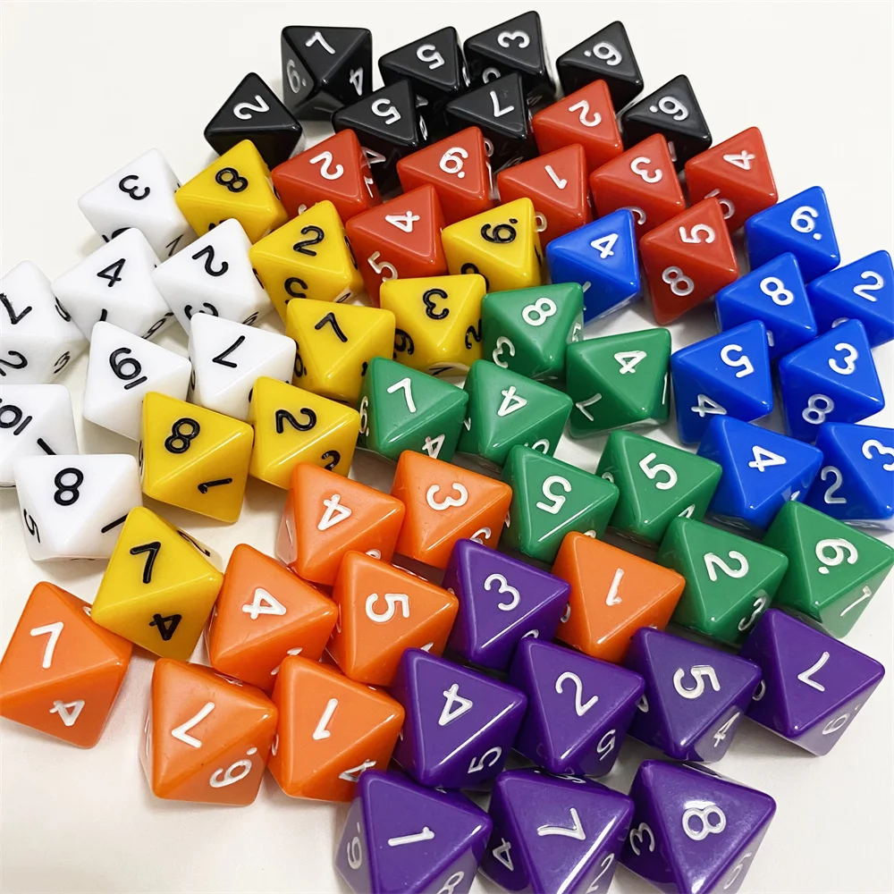 Dados digitales D8 de 8 lados con número 1, 2, 3, 4, 5, 6, 7 y 8 para juegos divertidos de mesa RPG, dados de juego, 8 piezas