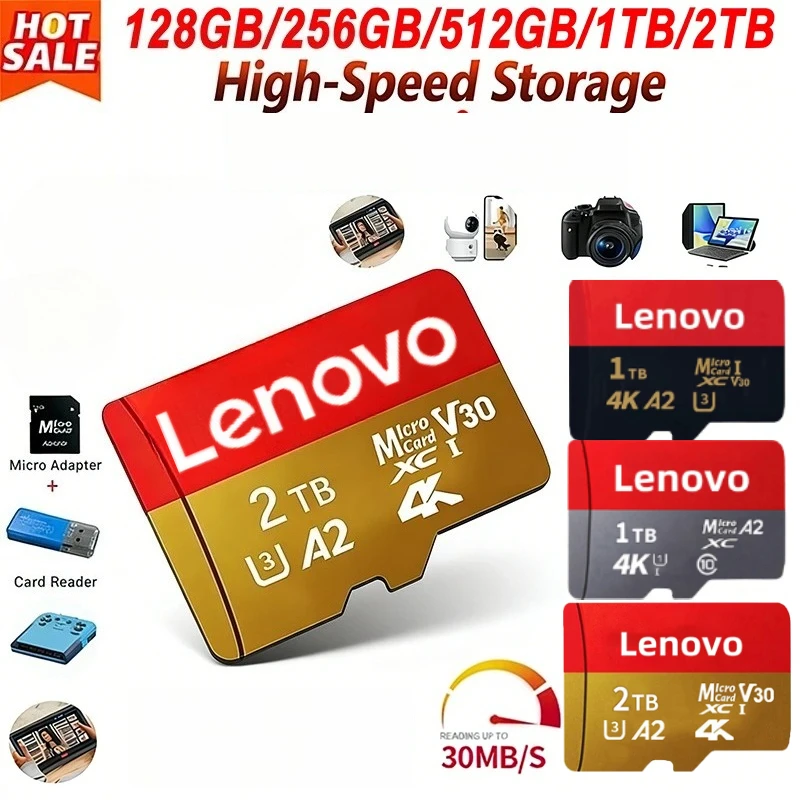 

Lenovo High Speed Memory Card 1TB Cartao De Memoria Micro 128GB 256GB Class 10 TF Flash Card SD Card For Phone Tablet UAV