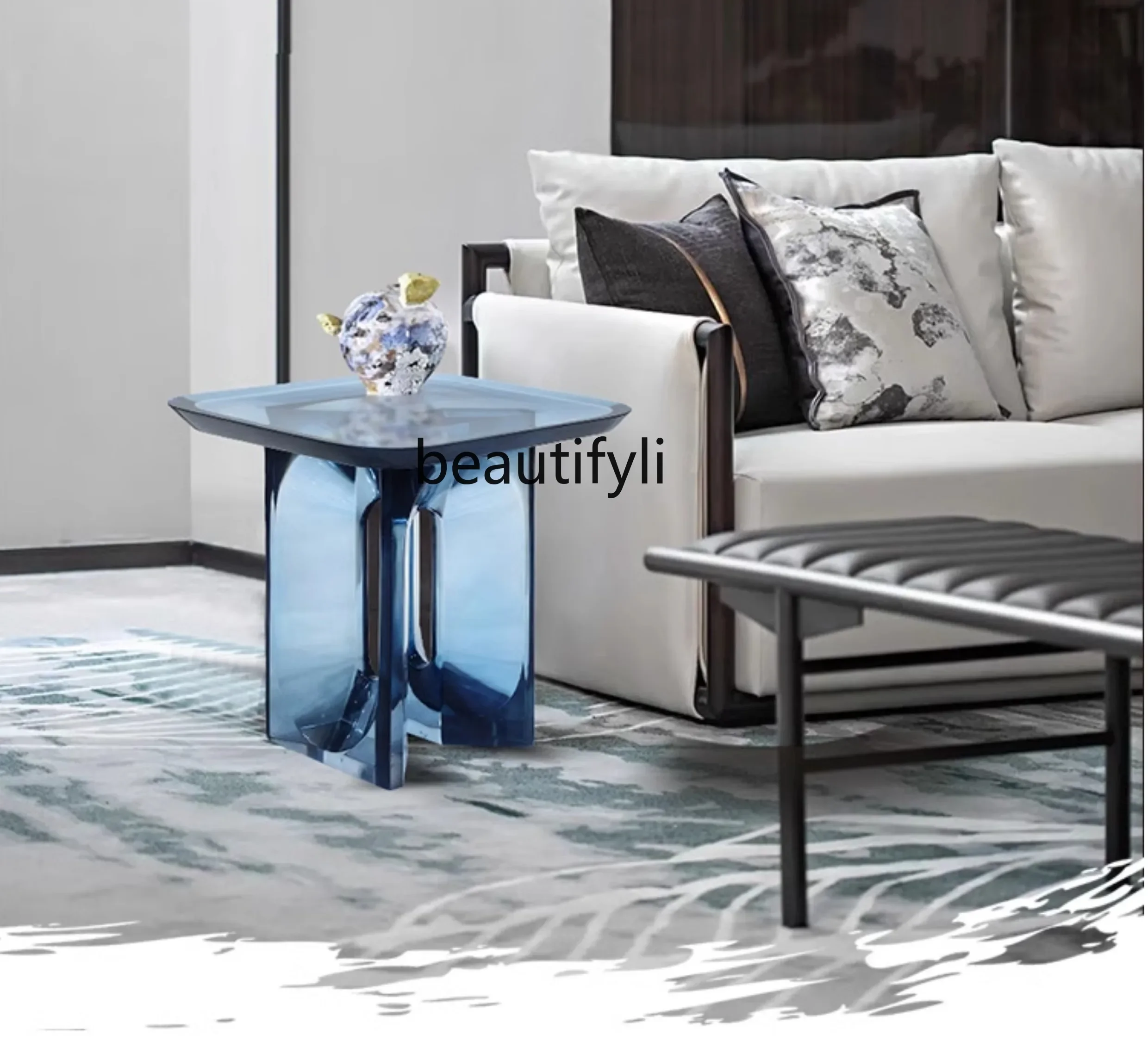 Living Room Sofa Side Table Coffee Table High-Grade Transparent Resin Square Corner Table