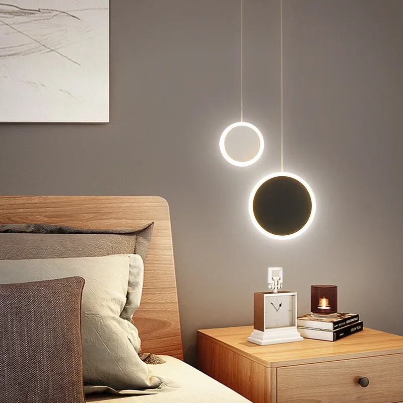 

Simple post-modern circle small chandelier Nordic creative bedroom bedside bar designer style personalized chandelier