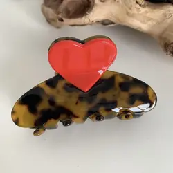 Creative Red Love Heart Hair Clip Acetate Hair Claw Clip Hair Accessories Headwear Barrette Love Headdress Hairpin for Women