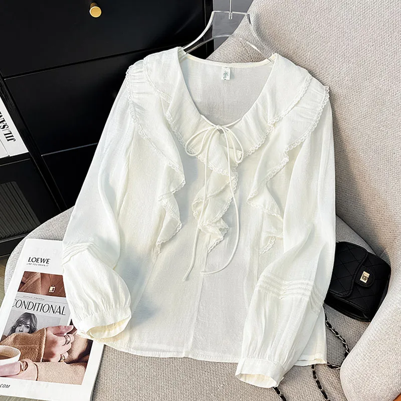 

Women Blouse Shirt Fashion Long Sleeve V-Neck Elegant Lace-up Ruffles Blouse Shirt Women Tops Blouses Shirts Blusas Camisas Q528