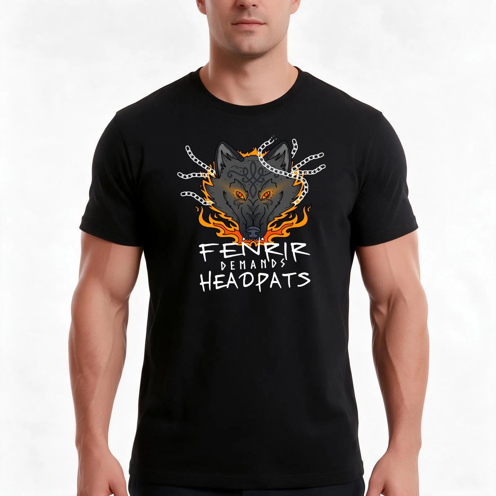 Fenrir Demands Headpats (Lorge Doggo) T-Shirt, Summer Casual Cotton Tee, Oversized Streetwear Tops, Vintage Graphic Print