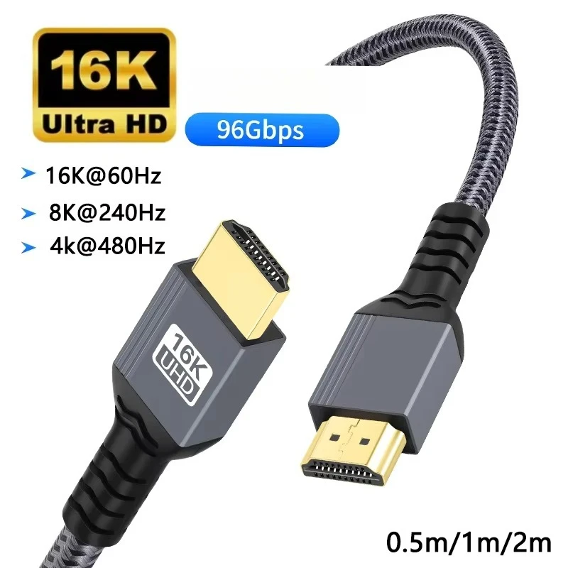 16K HDTV 2.2 Cable HDTV Cable 16K@30Hz/60Hz 8K@120Hz 4K@240Hz HDR HDCP 96Gbps For HDTV Laptop Xbox PS5 Switch 2.1