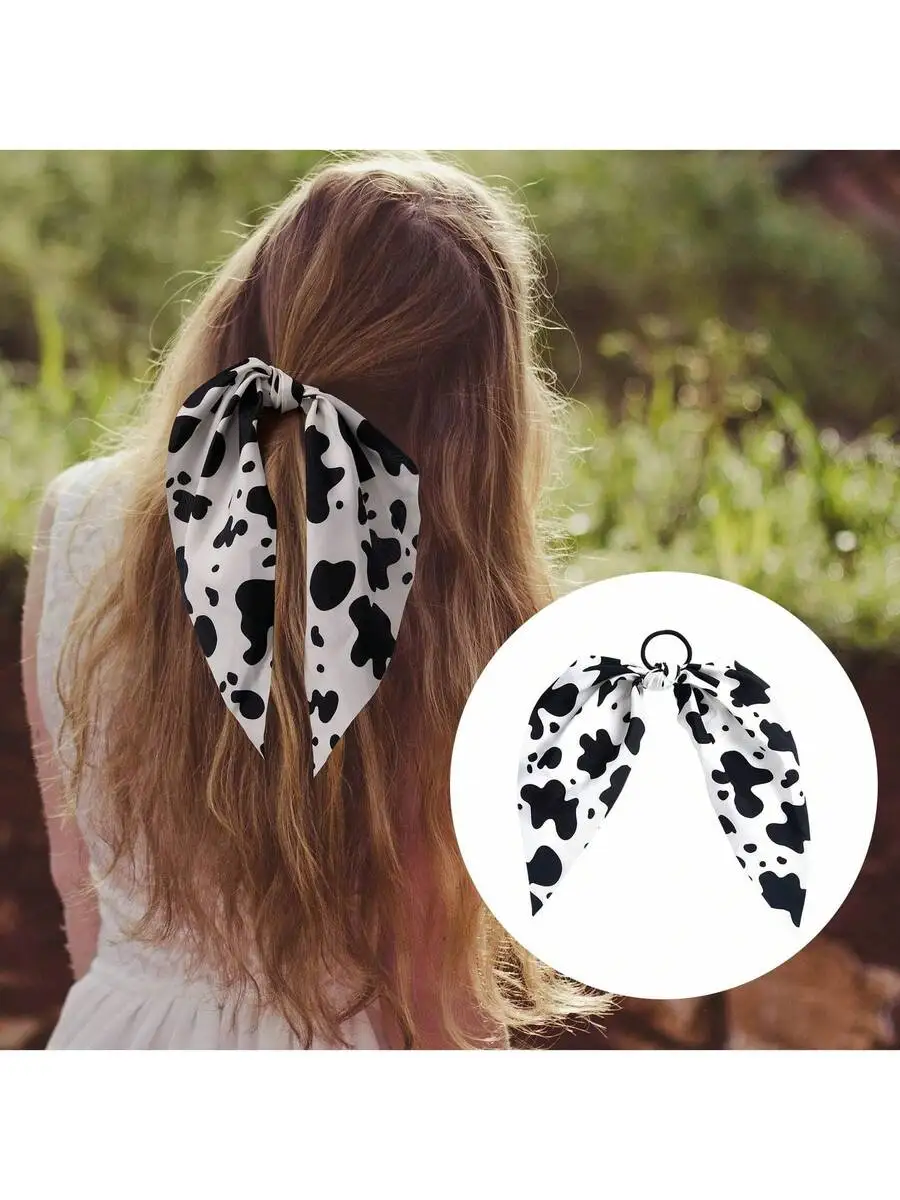 

2pcs Cow Print Hair Tie For Women Non-Slip Elastic Scrunchie Ponytail Holder Hair Accessory