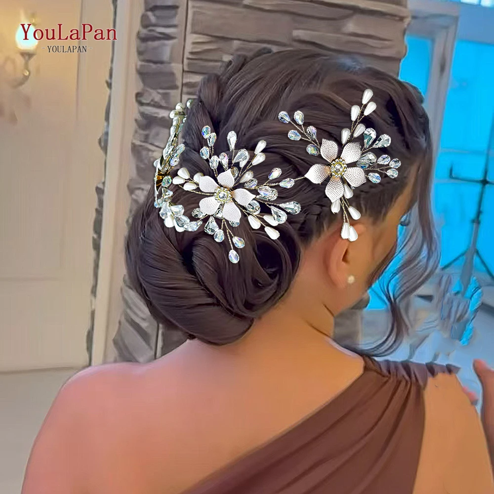 

YouLaPan Golden Color Wedding Flower Hair Accessorie Bridal Pearl Crystal Headband Banquet Party Tiara Headdress for Women HP924