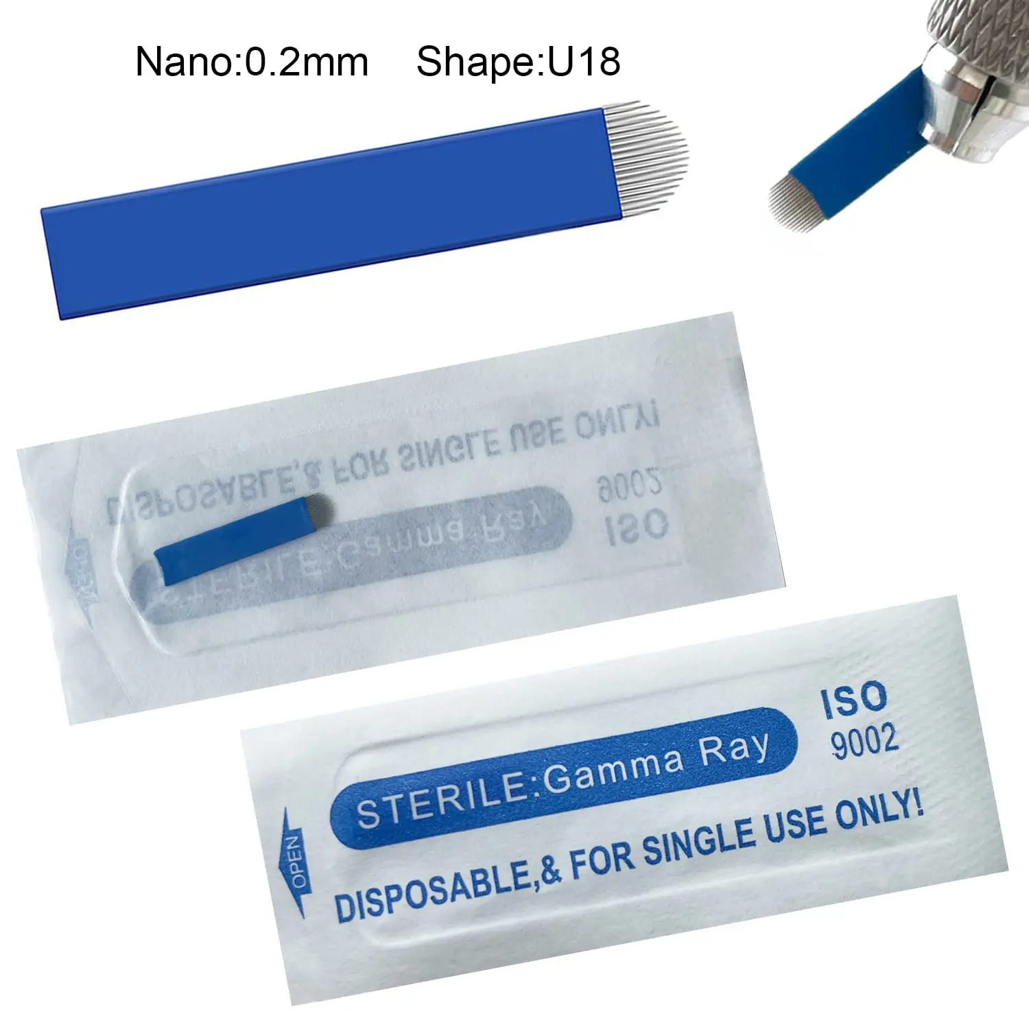 U18 50/100 قطعة إبر Microblading زرقاء للاستعمال مرة واحدة بقطر 0.20 مم، لوازم مكياج دائمة شفرة تظليل الحواجب اليدوية