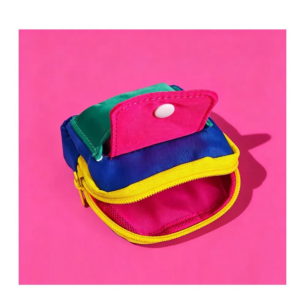 Mini Color Block Coin Purse Keychain Pouch, Zipper Small Earbuds Holder Wallet Bag for Women Girls Travel Organizer