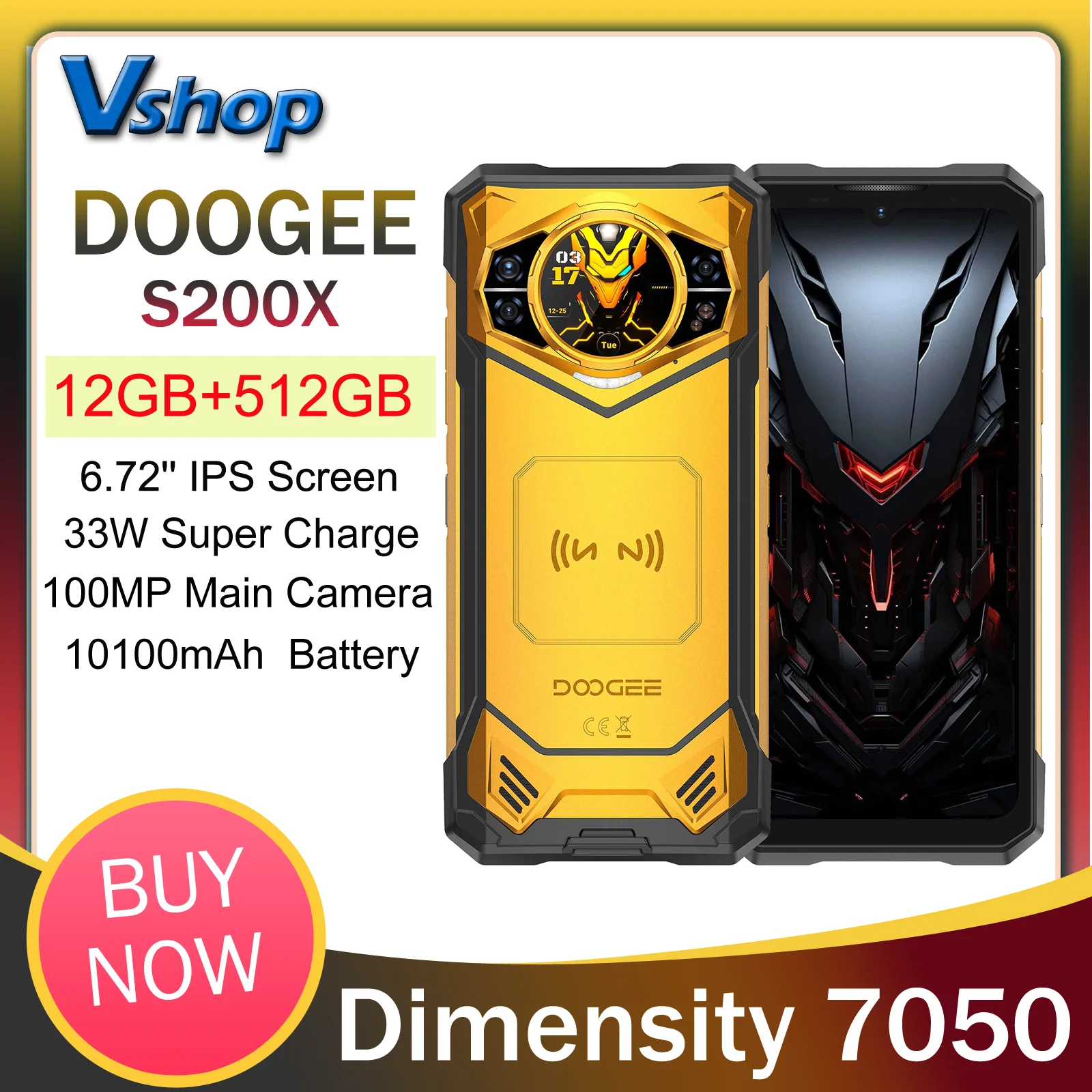 DOOGEE S200X Rugged Phone 12GB+512GB 6.72” IPS screen Android 14 10100mAh 33W battery Dimensity 7050 Octa Core 5G NFC