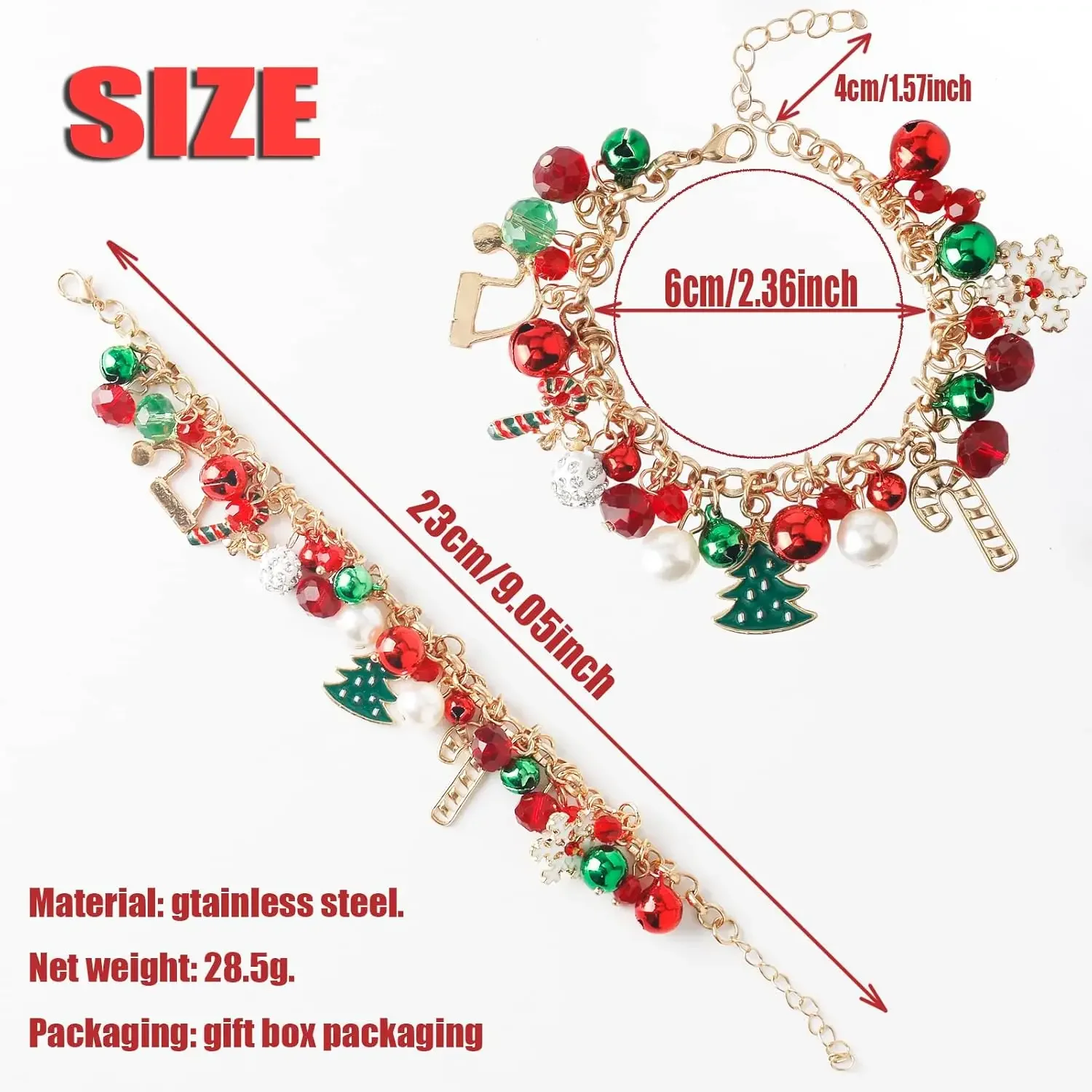 Popular Green Crystal Round Beaded Bracelets Tree Snowman Tassel Bracelet for Women Christmas Party Jewelry Gift image 2