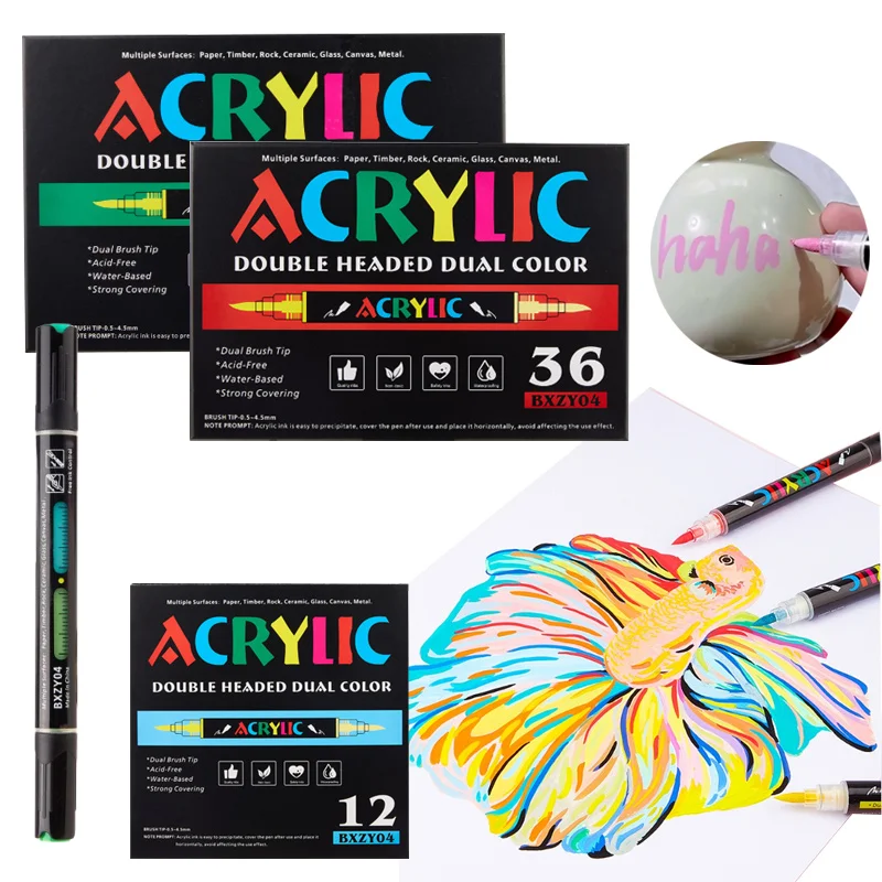 

12/24/36/48/60pcs Double-headed Two-color Acrylic Marker Set Straight Liquid Type for Painting Graffiti Illustration Design