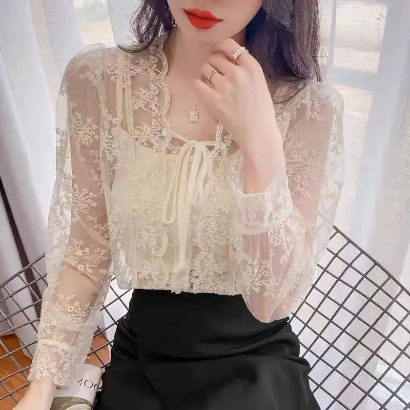 

Рубашка больших размеров с кружевом, длинным рукавом, на пуговицах, с квадратным воротником, унисекс, весна-осень, повседневная, дышащая, антибактериальная