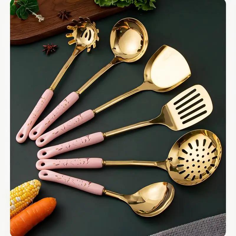 7/1Pcs Stainless Steel Kitchenware Set Ceramic Handle Nordic Cooking Spatula Soup Spoon for Home Kitchen