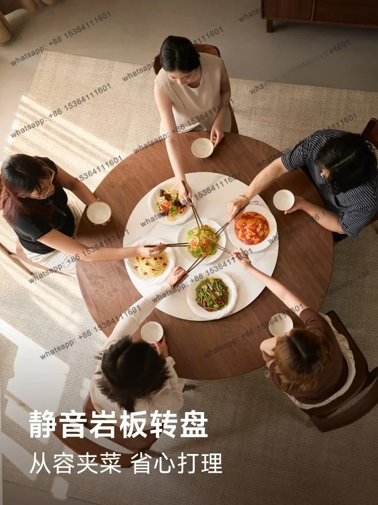 

yj9 круглый обеденный стол из черного ореха, бытовой большой круглый стол из массива дерева, вращающийся дисковый стол для ресторана