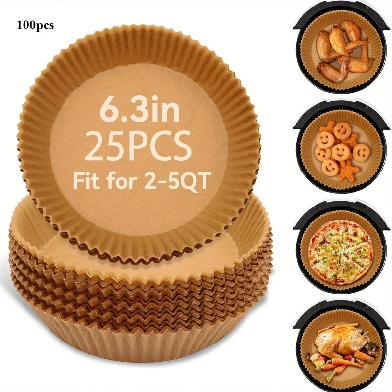 Pergamentpapier für Heißluftfritteusen – antihaftbeschichtete Einlagen in Lebensmittelqualität, vorgeschnittene runde Blätter für einfaches Reinigen, Ölabsorption, Wärmeaufbereitung