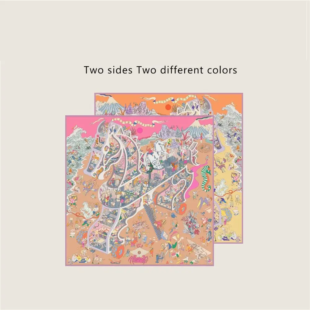 

Fashion 90cm Silk Scarf Hourse Pattern Luxury Design Square Scarf Double Printed Echarpes Foulards Hijabs For Women Accessories