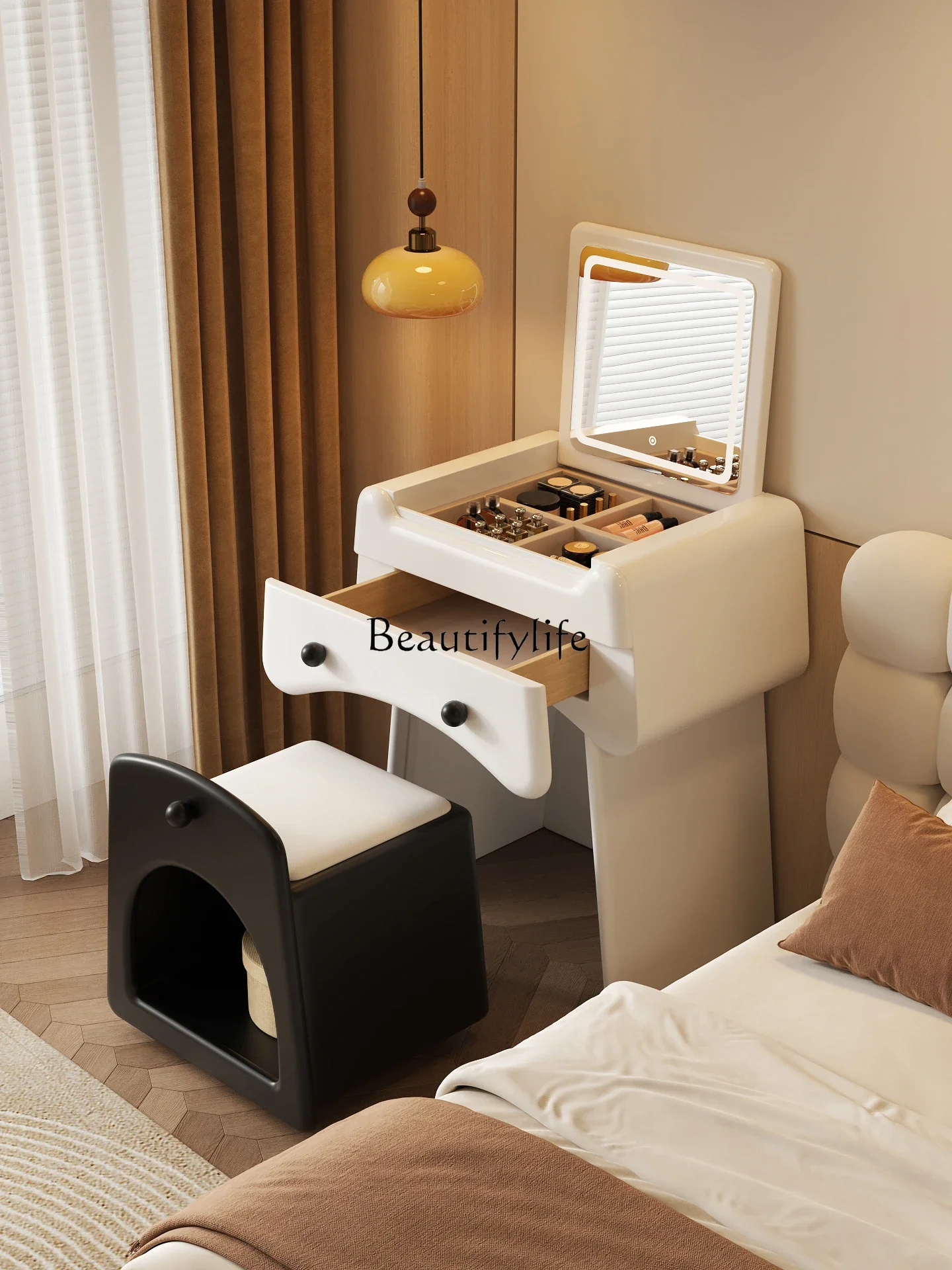 

yj32 2025 new cream wind flip dresser bedside storage chest cabinet integrated makeup table