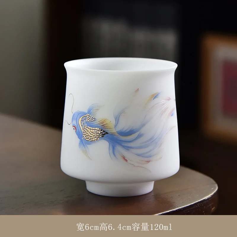 Ice Type Ceramic , Sheep Fat Jade Porcelain Hand-painted Master Single Cup, Large Size Tasting Tea Bowl, Household Kung F