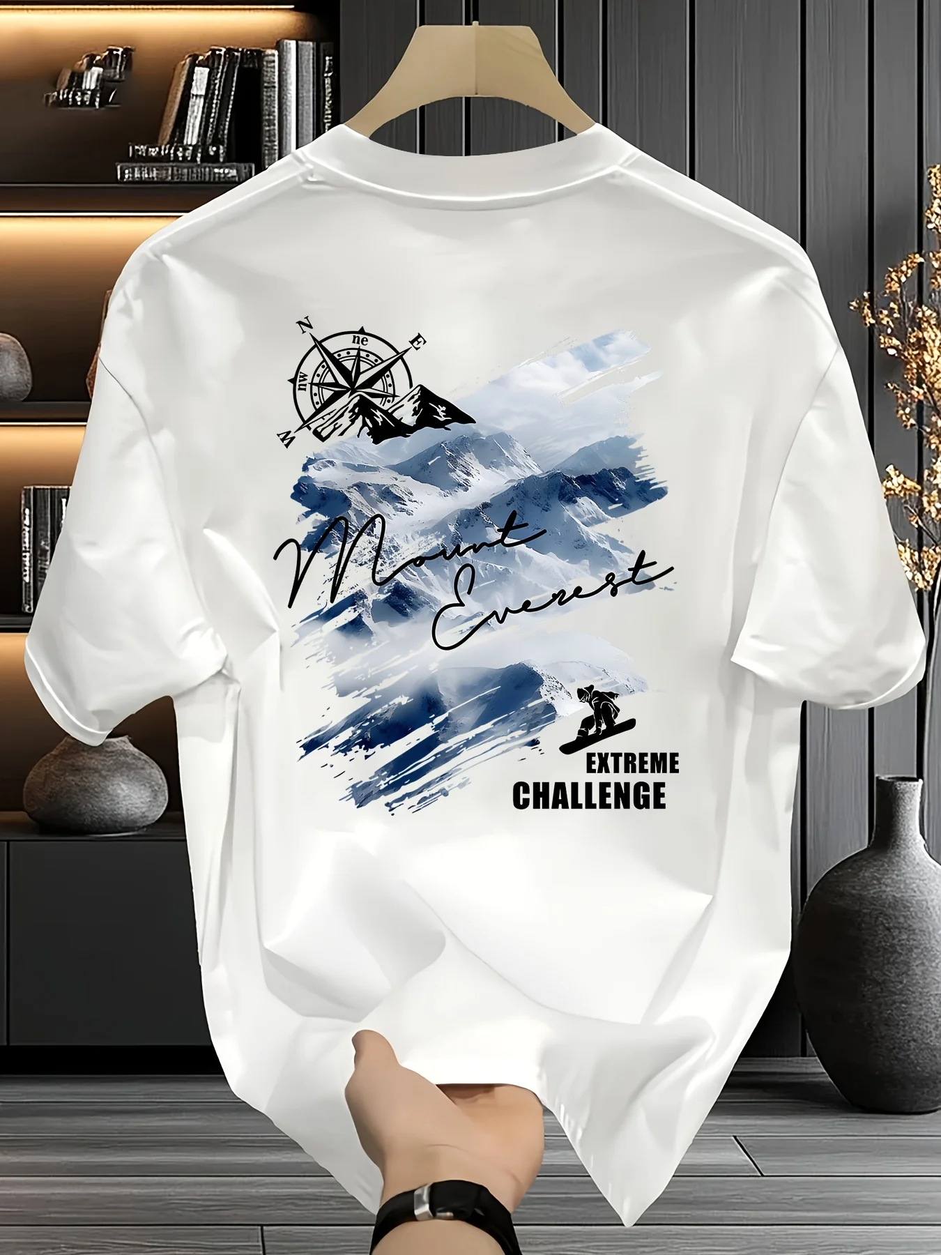 Herren Mountain Explorer T-Shirt 100% Baumwolle Outdoor Kompass Grafik-Print Vintage Wandern Streetwear Übergroßes Sommer-Tee – Detail 3