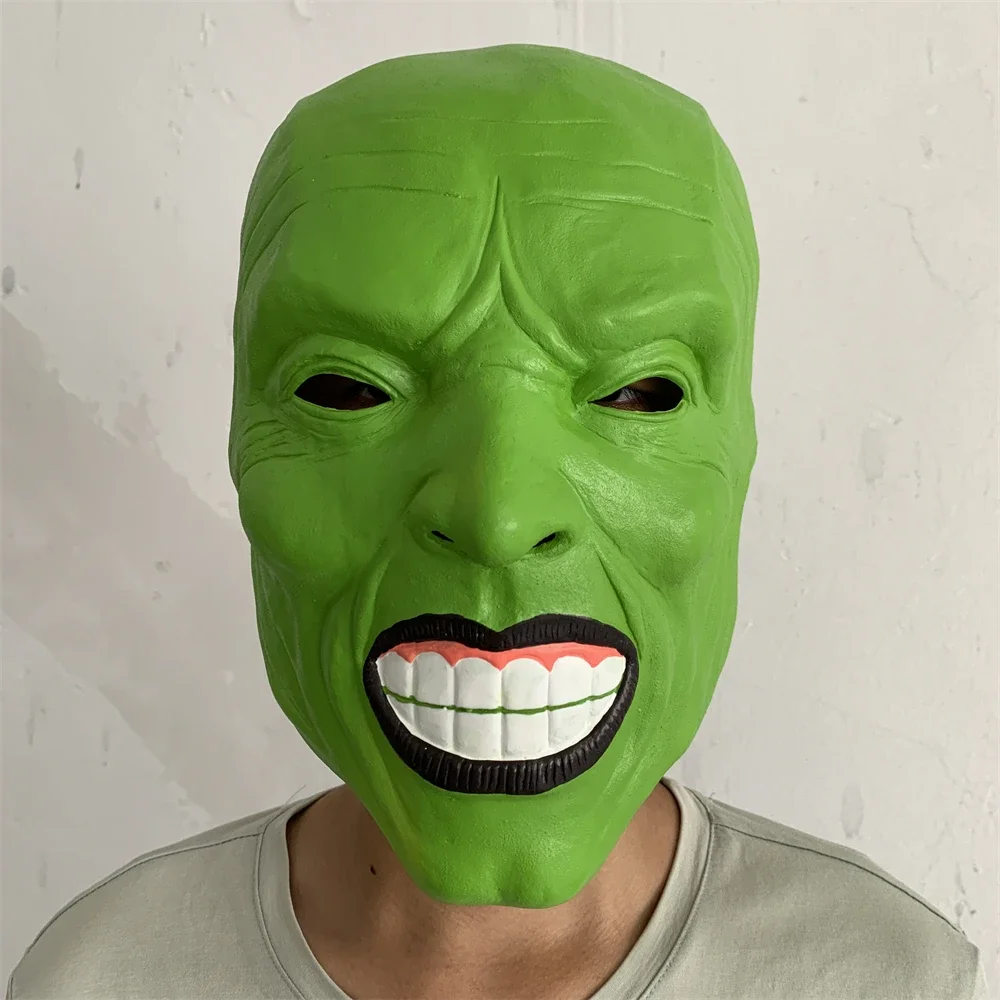 Jim Carrey Horror Mask Funny Green Monster Latex Headgear Cosplay Scary Geek Stanley Full Face Mask Halloween Party Costume Prop