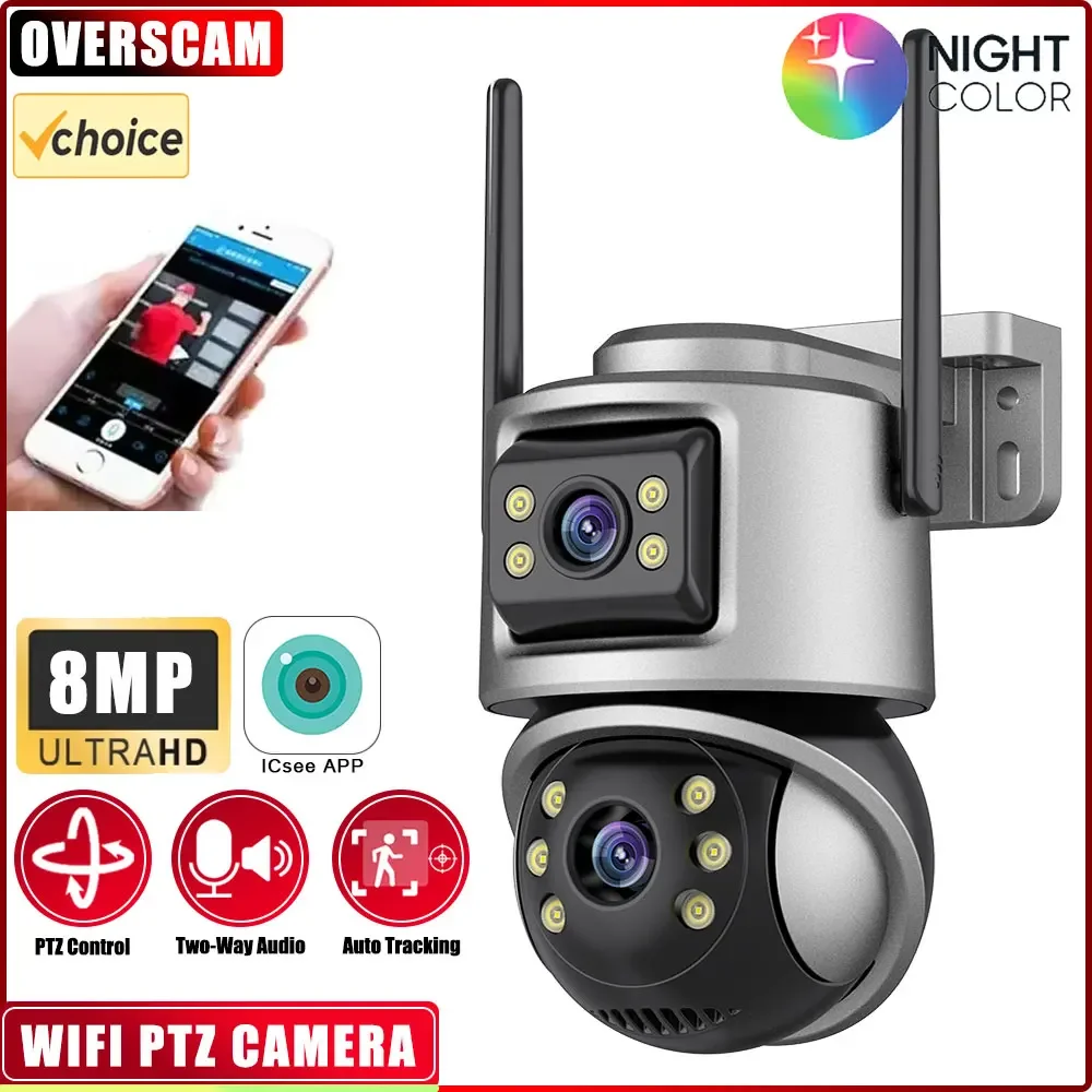 

Outdoor Wireless Security IP Camera 4K 8MP HD Dual Lens External Wifi PTZ Camera Auto Tracking Street Surveillance Camera iCsee