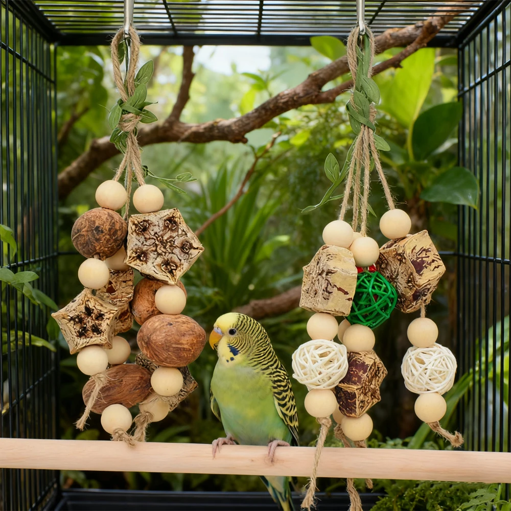 Columpio para masticar loros colgante de madera de Color aleatorio, juguete para mascotas, Conure, periquito, cacatúa, Lovebird, jaula para pájaros, juguete para morder colgante, 1 ud.