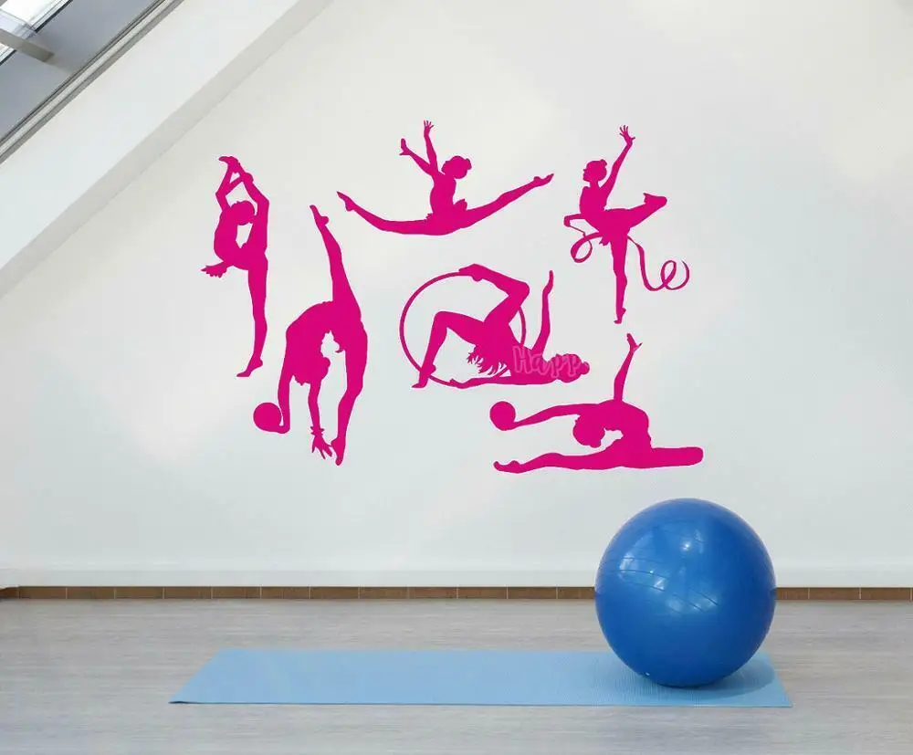 Gymnastics Girls Pattern Vinyl Wall Decals Girls Room Decor Athlete Sport School Dancing Girls Stickers Bedroom Posters P58
