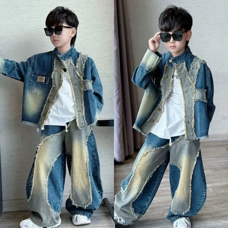 Boy and Girl Spring and Autumn Suit 2026 New Mid Sized Children's Fashion and Temperament Kids Jeans Two Piece Set 5-14Y