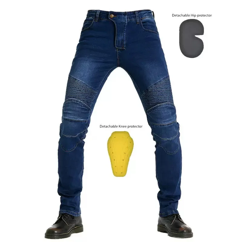 2026 Cross border foreign trade motorcycle jeans men's retro elastic casual motorcycle anti fall pants straight leg riding pants