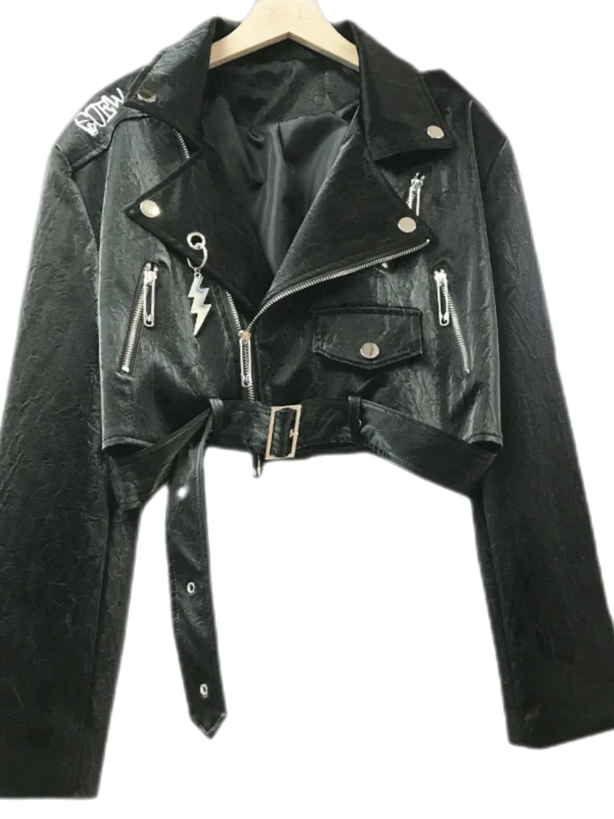 2026年春 韓国風 スレレター刺繍入り オートレザー ジャケット レディース ファッション アウターウェア シームレスジッパー ハイウエスト