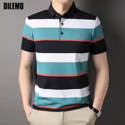 Top Grade Yarn-dyed Process New Summer Brand Striped Designer Polo Shirt Short Sleeve Plain Casual Tops Fashions Mens Clothes