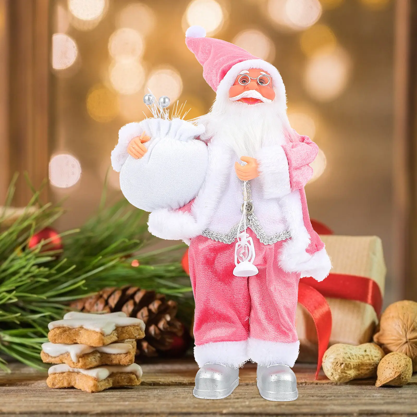 1Pcs Lovely Pink Santa Claus Ornament Christmas Decoration Festive Atmosphere Creator for Desktop Dessert House Car Holiday