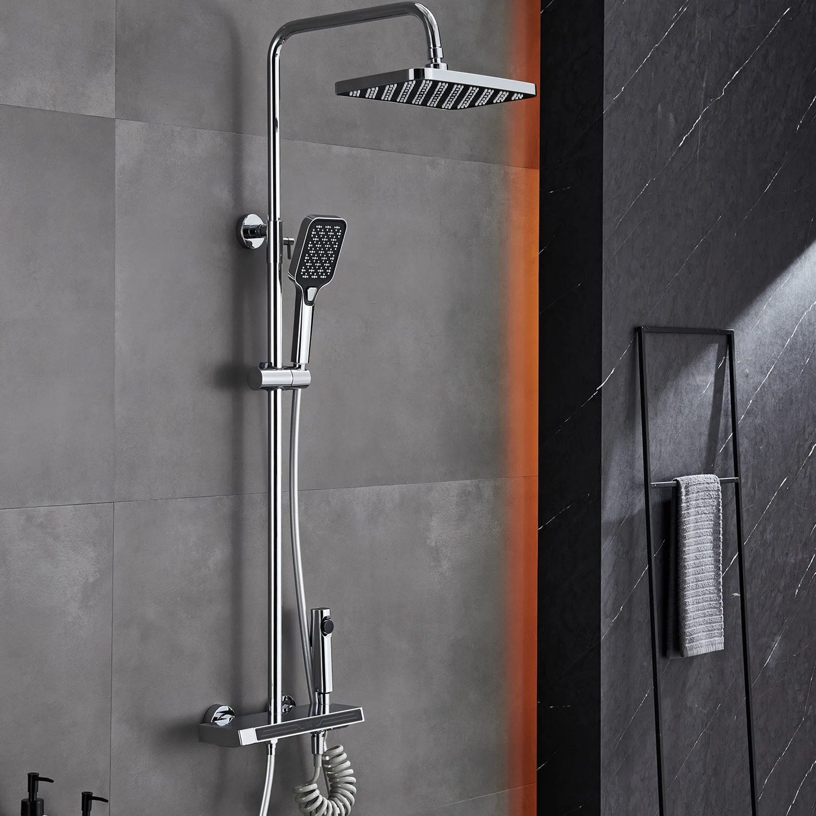 Four-function Digital Display Ambient Light Spray Gun Household Bathroom Surface Shower Chrome-plated Into The Wall Shower Set