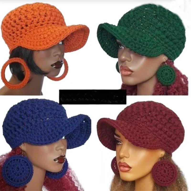 

Pure handmade knitting Hat Fashion Ear Guard Windproof Peaked Cap Keep Warm Double Layers Protection Caps Woman