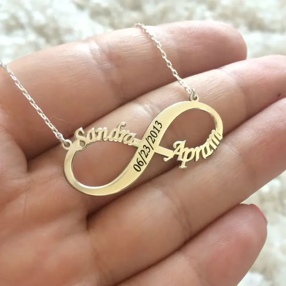 

Custom Infinite Name Layer Necklace For Women Engraved Date & Vintage Necklace Stainless Steel Jewelry Valentine's Day gift