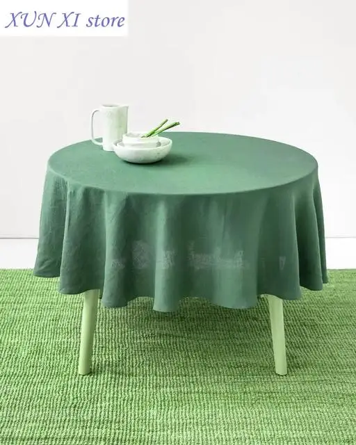 New Pure Linen Solid Color Round Table Cover,Natural Fabric Tablecloth,for Kitchen Dining Room Party Holiday Tabletop Decor