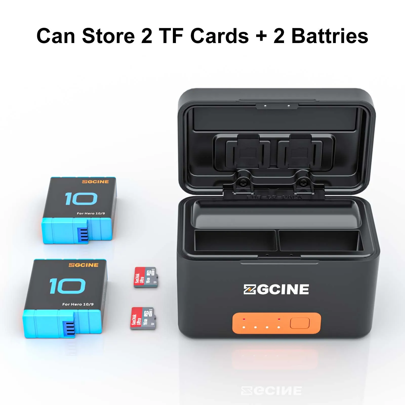 

ZGCINE 2-Ways Fast Charger Box Case PS-G10 Mini Battery Auxiliary Battery For GoPro Hero 10 9 8 7 6 5 GoPro Action Sports Camera